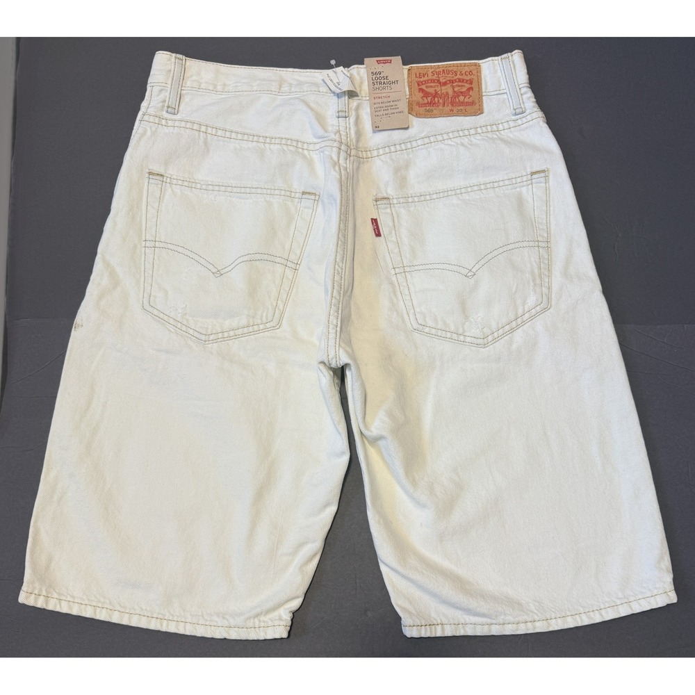LEVI'S 569 - Men's Loose Straight Shorts - White Distressed Denim - Size 32 NWT